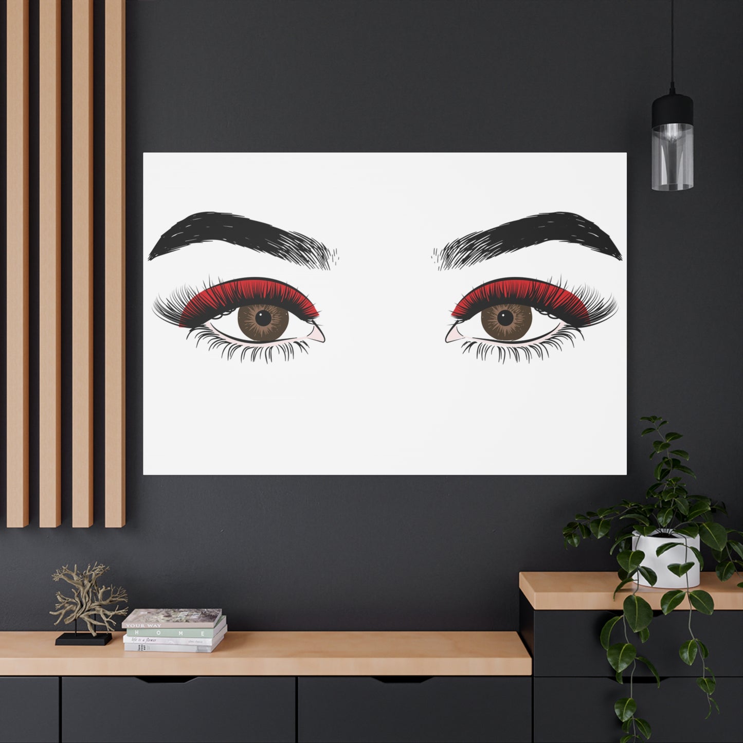 Red Lashes Wall Art Canvas — Glam Eyes Makeup Decor