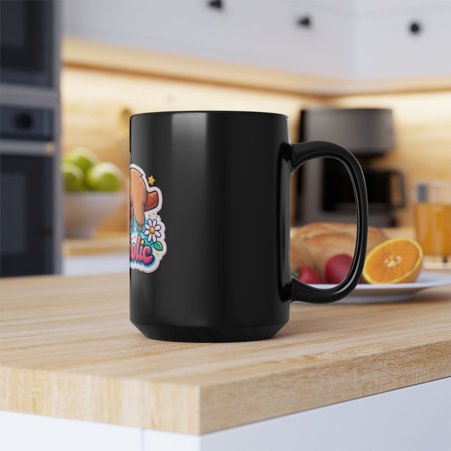 Napaholic Black Mug — Cute Sleeping Sloth 15oz Coffee Cup