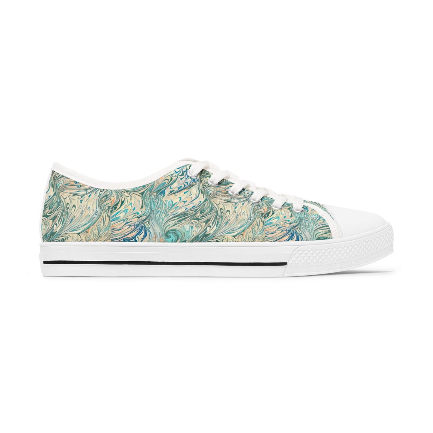 Low Top Sneakers — Teal Swirl Floral Pattern Casual Shoes