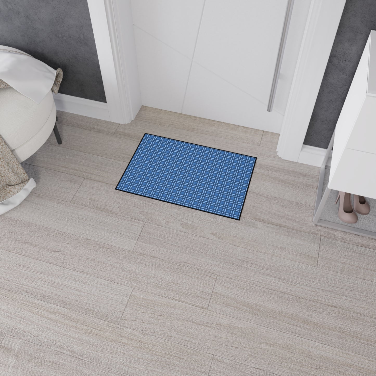 Blue Plaid Heavy-Duty Floor Mat — Durable Non-Slip Entry & Utility Rug