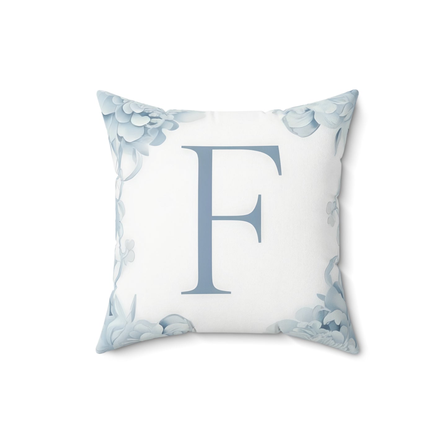 Monogram F Floral Throw Pillow — Blue Letter F Decorative Cushion