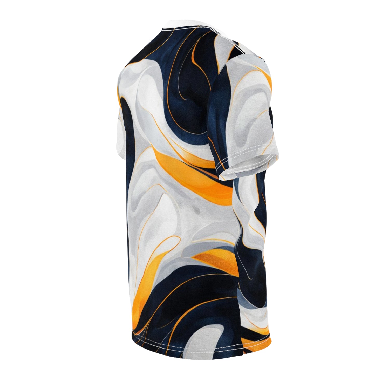 Abstract Marble Swirl Tee - Navy, White & Gold All-Over Print