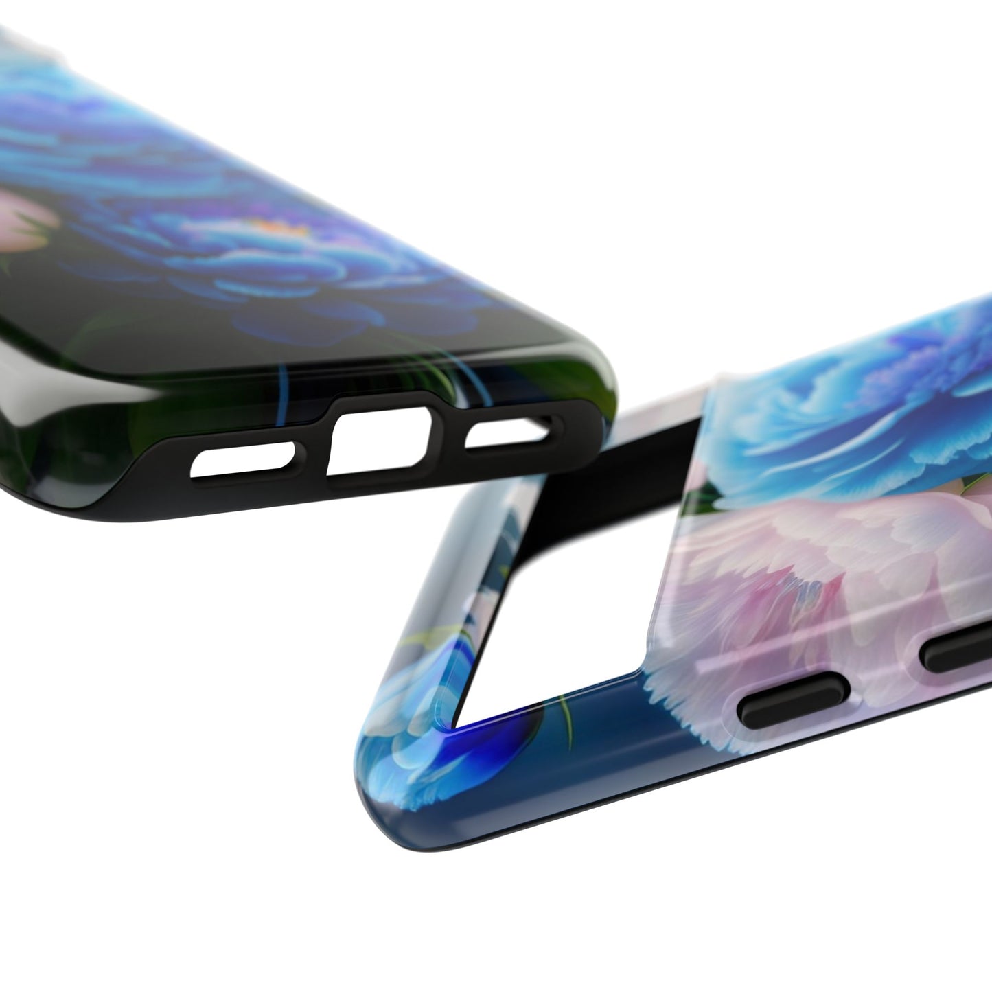 Floral Blue Peony Phone Case — Protective Tough Case with Pink & Blue Blooms