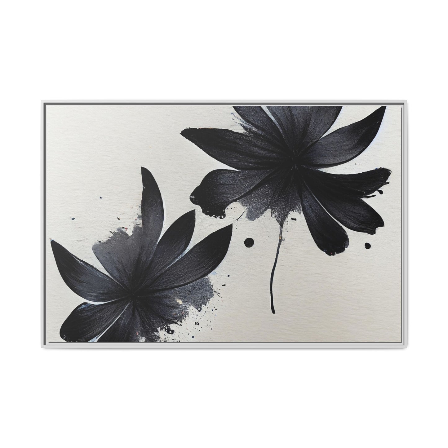 Framed Black Floral Matte Canvas Wall Art — Monochrome Botanical Print