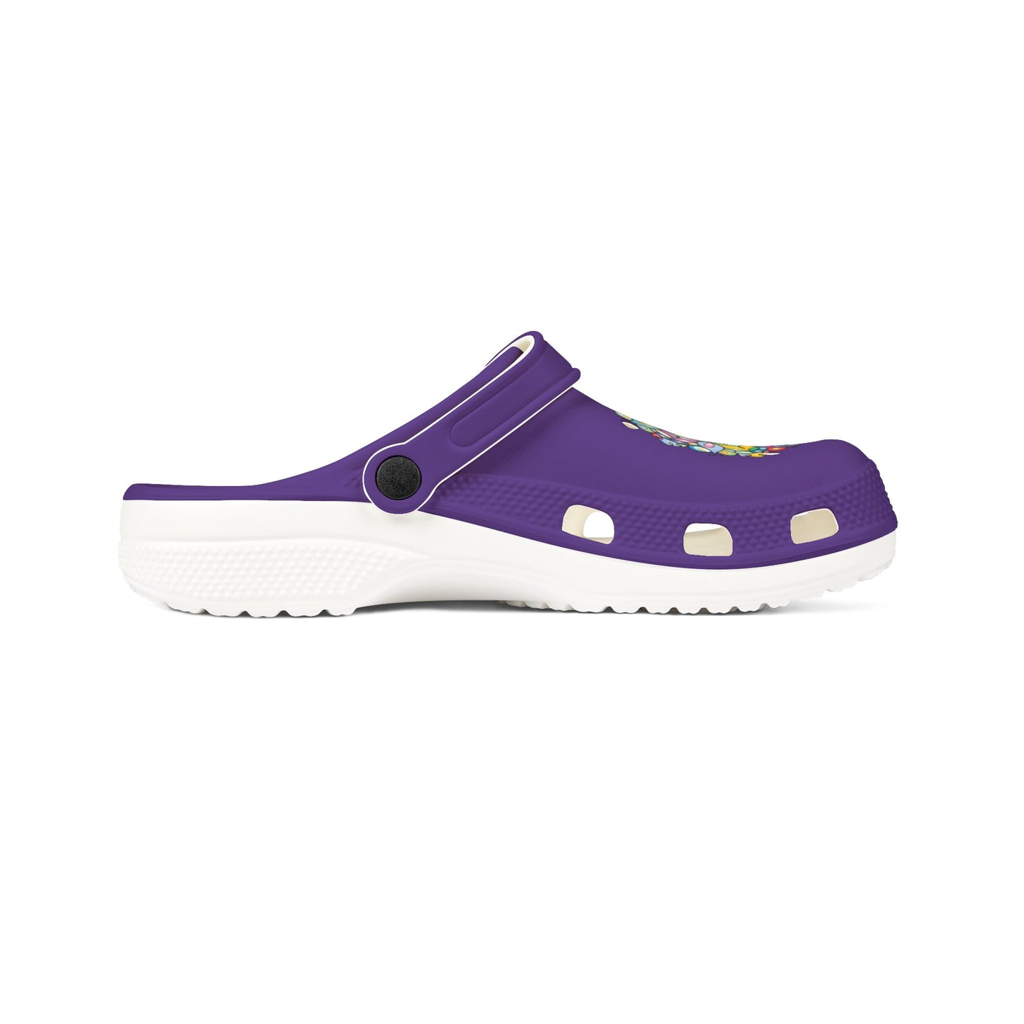 Purple Foam Clogs with Colorful Gem Heart — EVA Slip-On Shoes