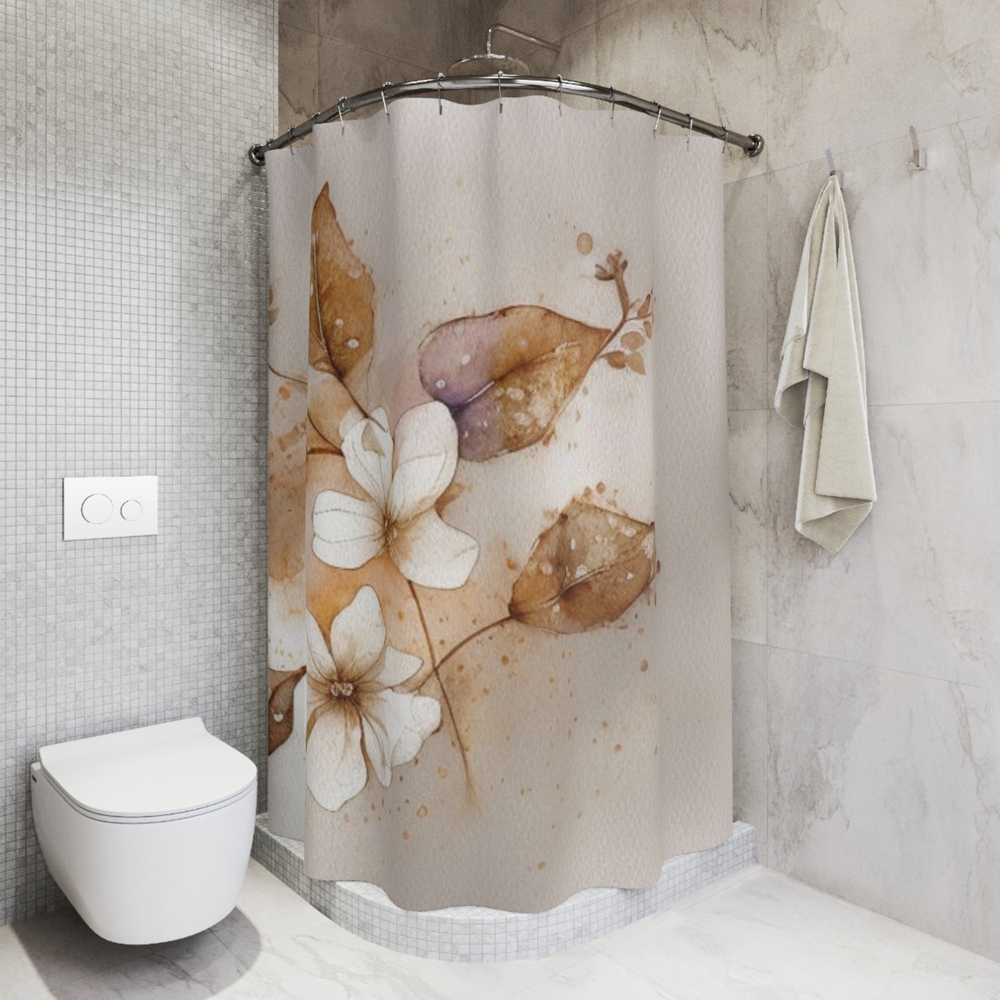 Botanical Watercolor Shower Curtain — Neutral Floral Magnolia Design