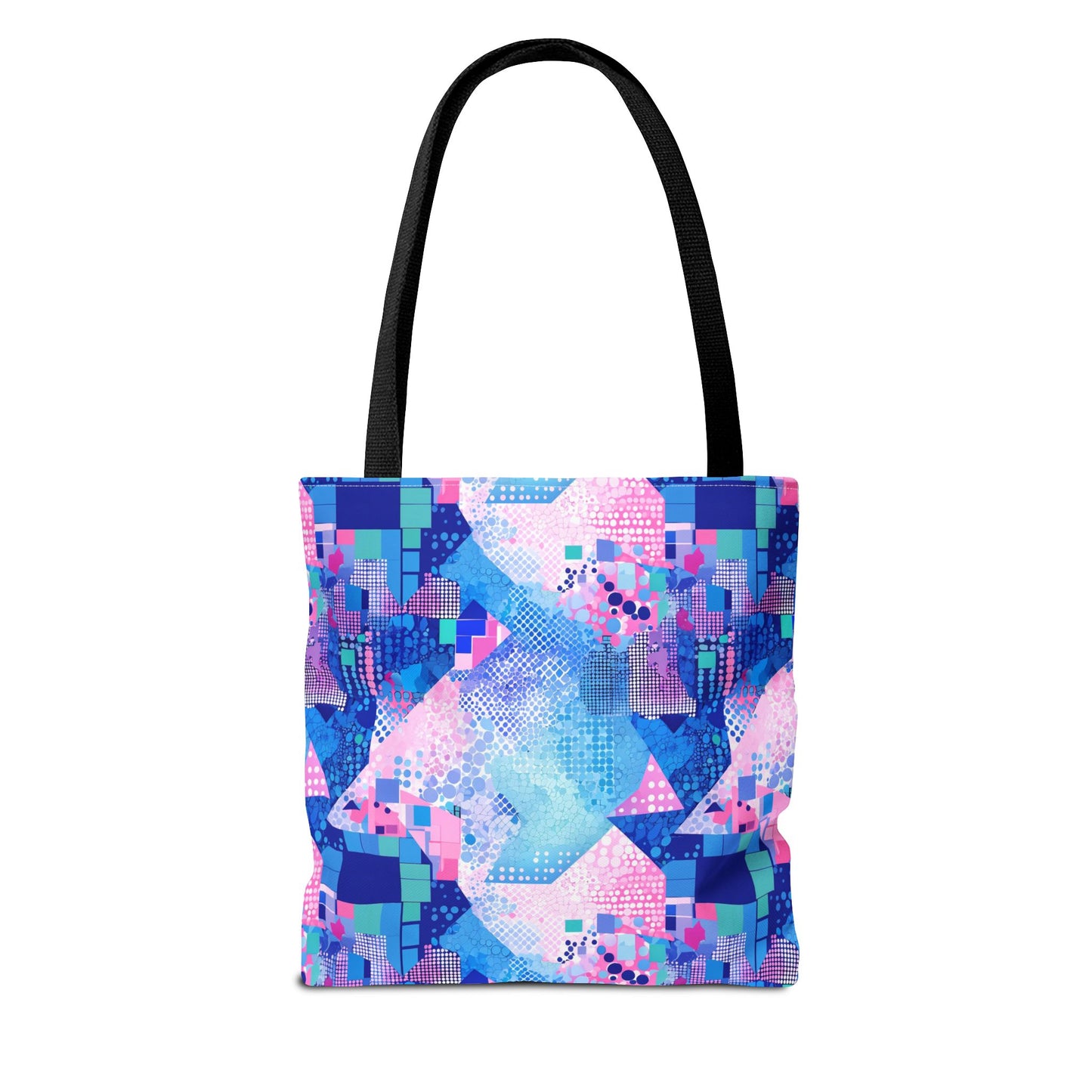 Abstract Blue Pink Geometric Tote Bag — Colorful Patterned All-Over Print Tote