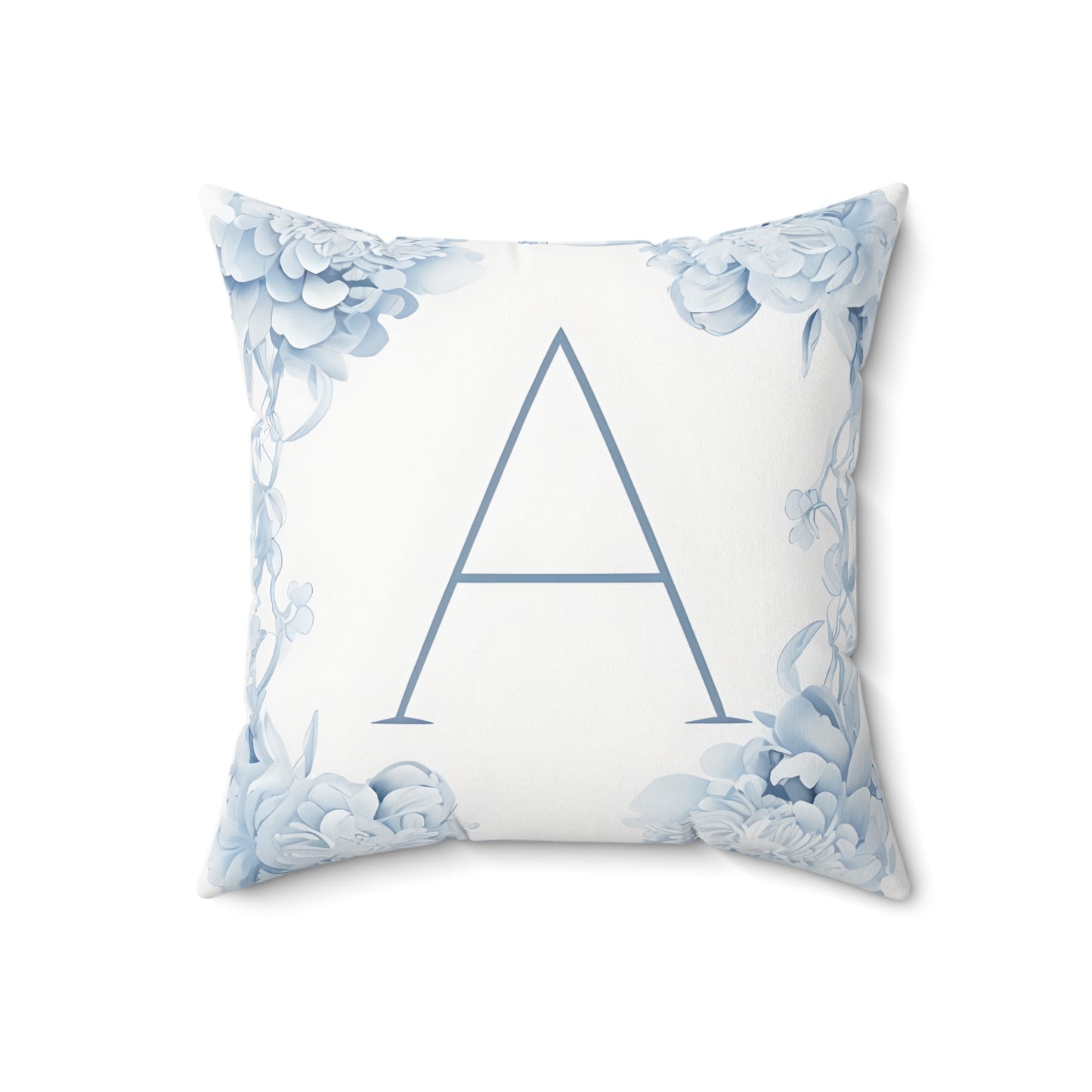 Monogram Pillow - Blue Floral Letter 'A' Square Throw Pillow