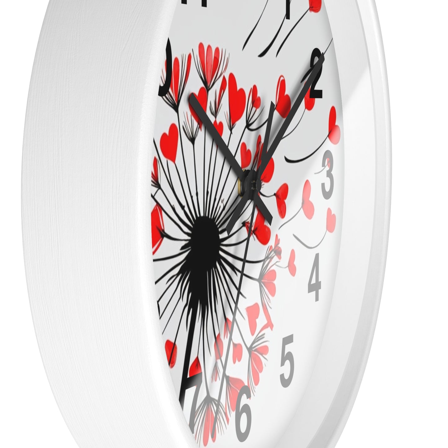 Heart Dandelion Wall Clock — Romantic Red Heart Seeds Decorative Clock