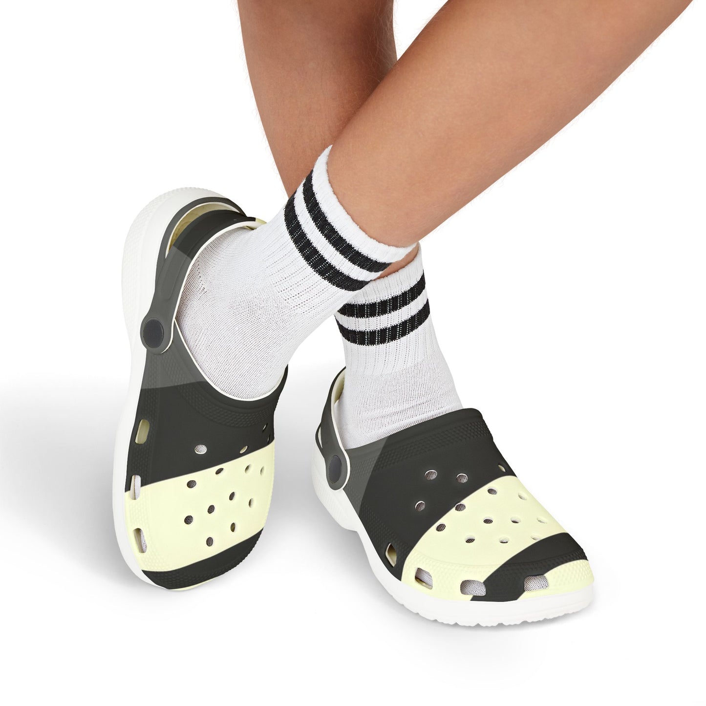 Kids Black & Cream Striped EVA Foam Clogs — Lightweight Slip‑On Sandals for Everyday Play