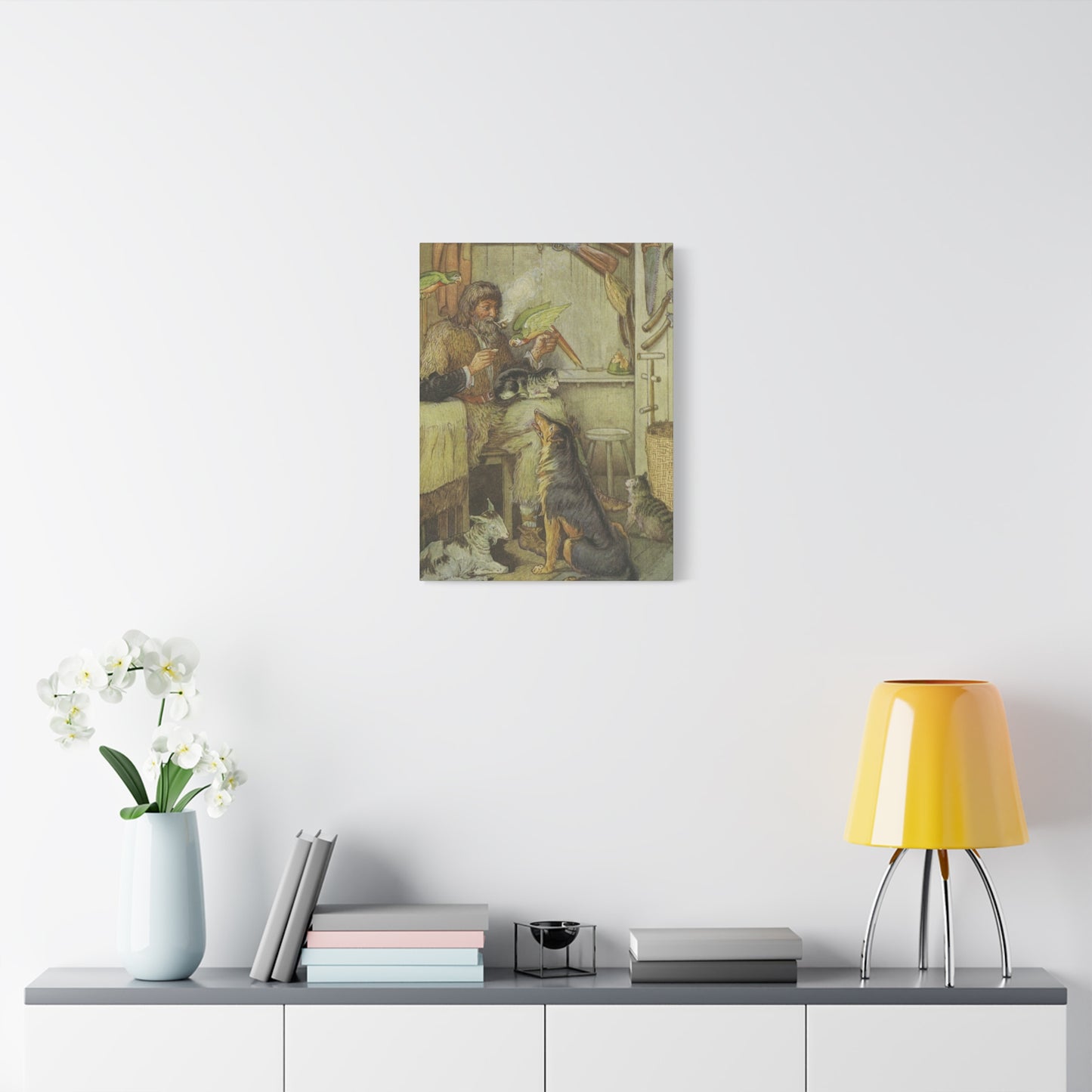 Vintage Cottage Animal Illustration Matte Canvas Print