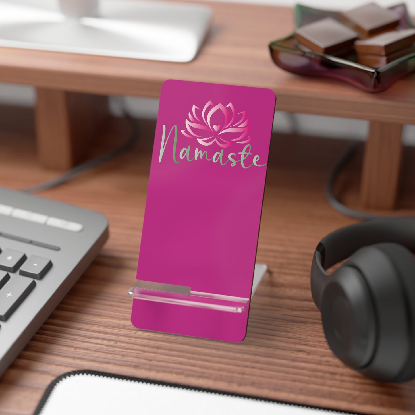 Namaste Phone Stand — Pink Lotus Mobile Display Stand for Smartphones