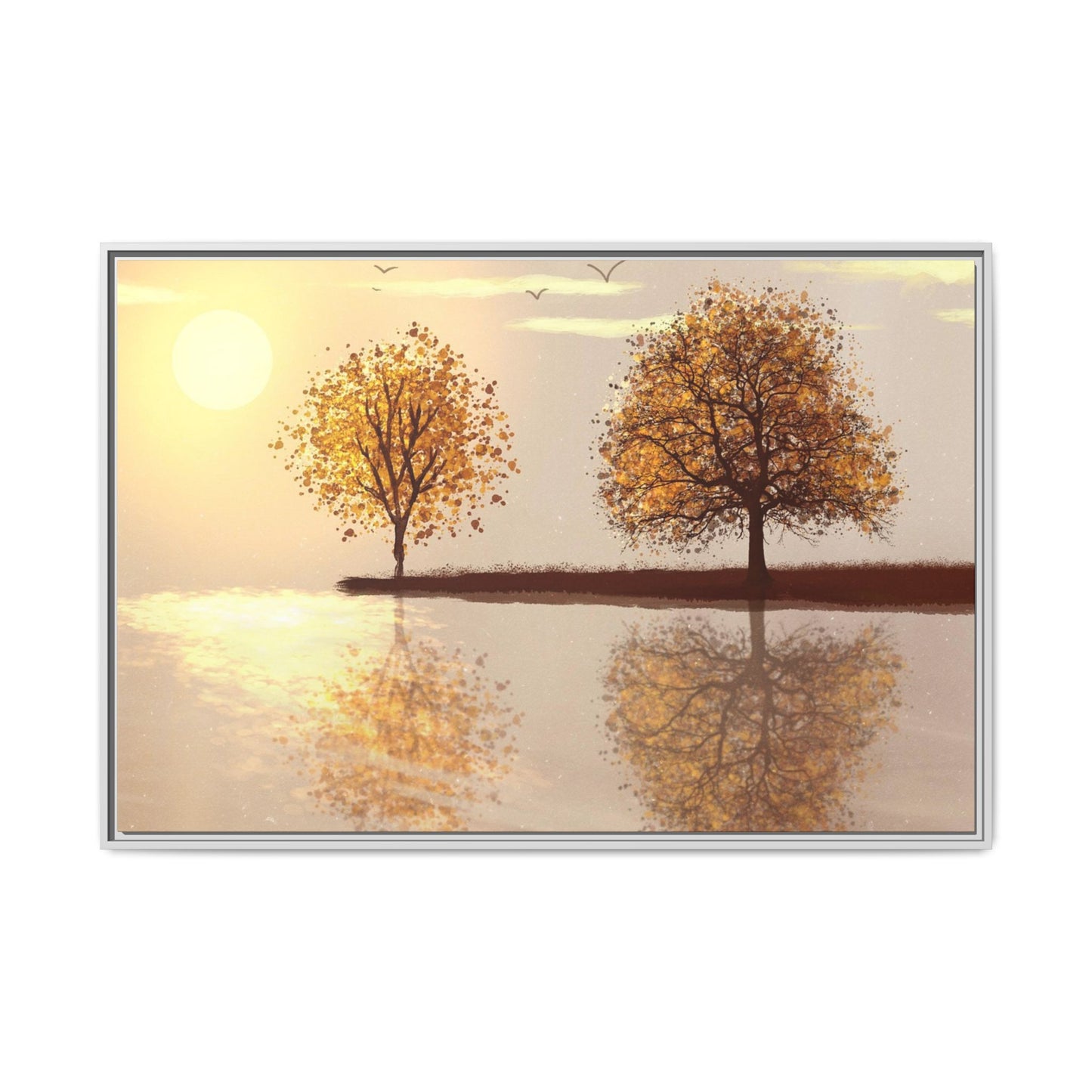 Framed Matte Canvas Wall Art — Golden Autumn Trees Reflection