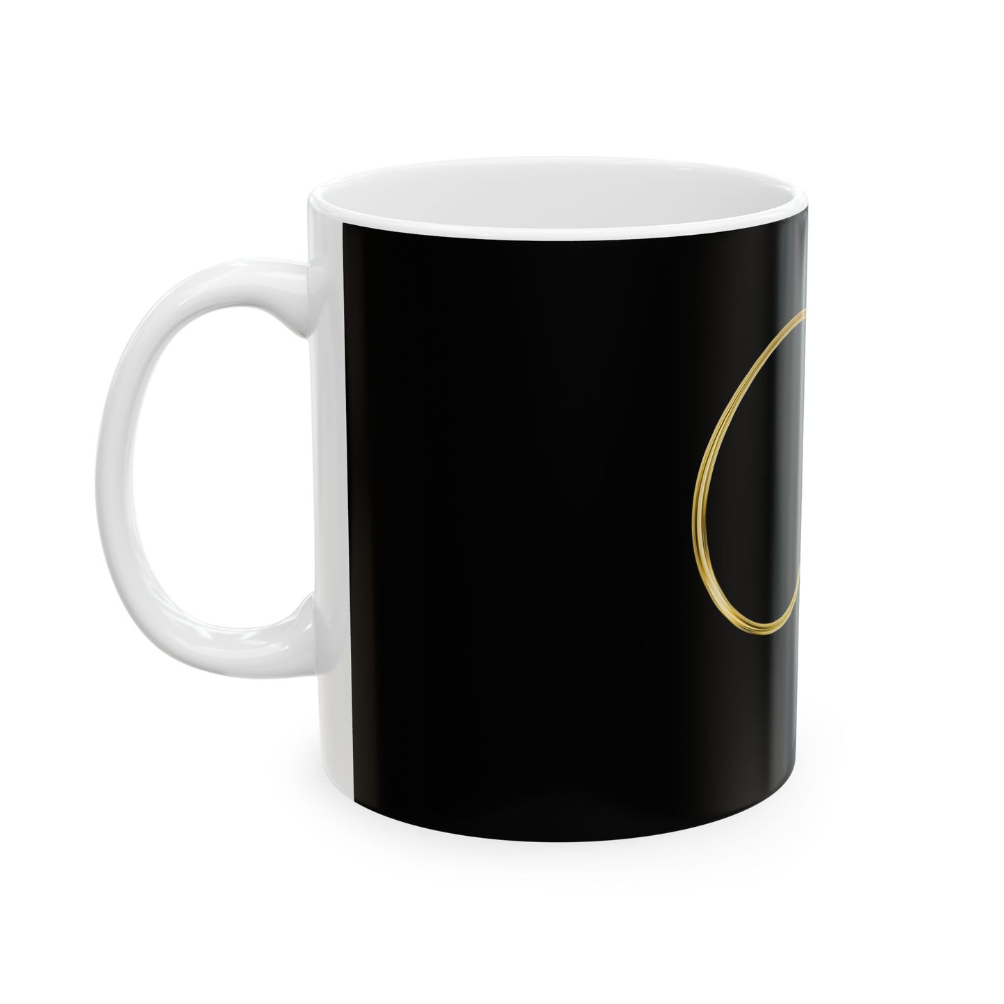 Gold Script Letter 'U' Black Ceramic Mug (11oz, 15oz)