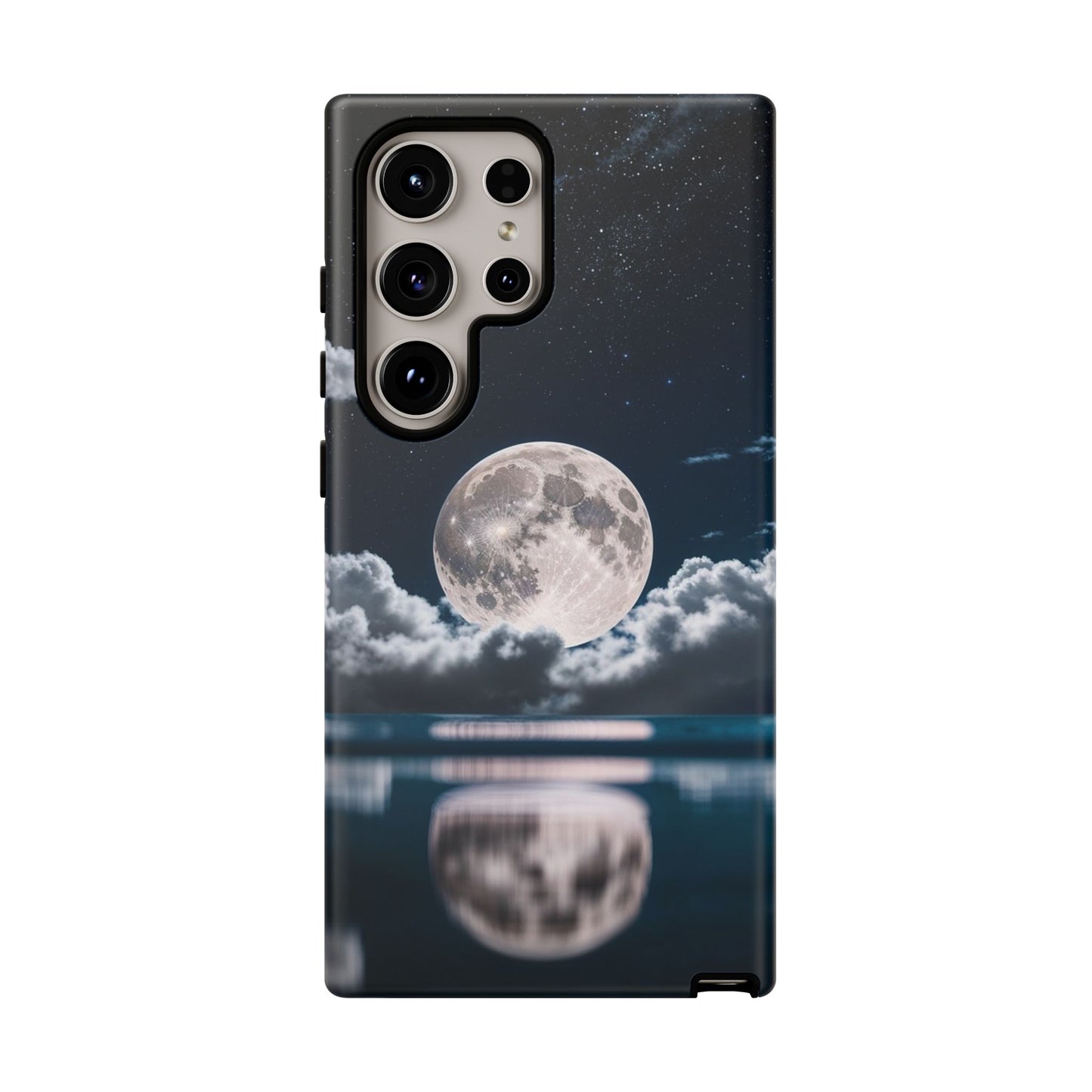 Moonlit Reflection Phone Case — Night Sky Moon & Clouds Tough Case