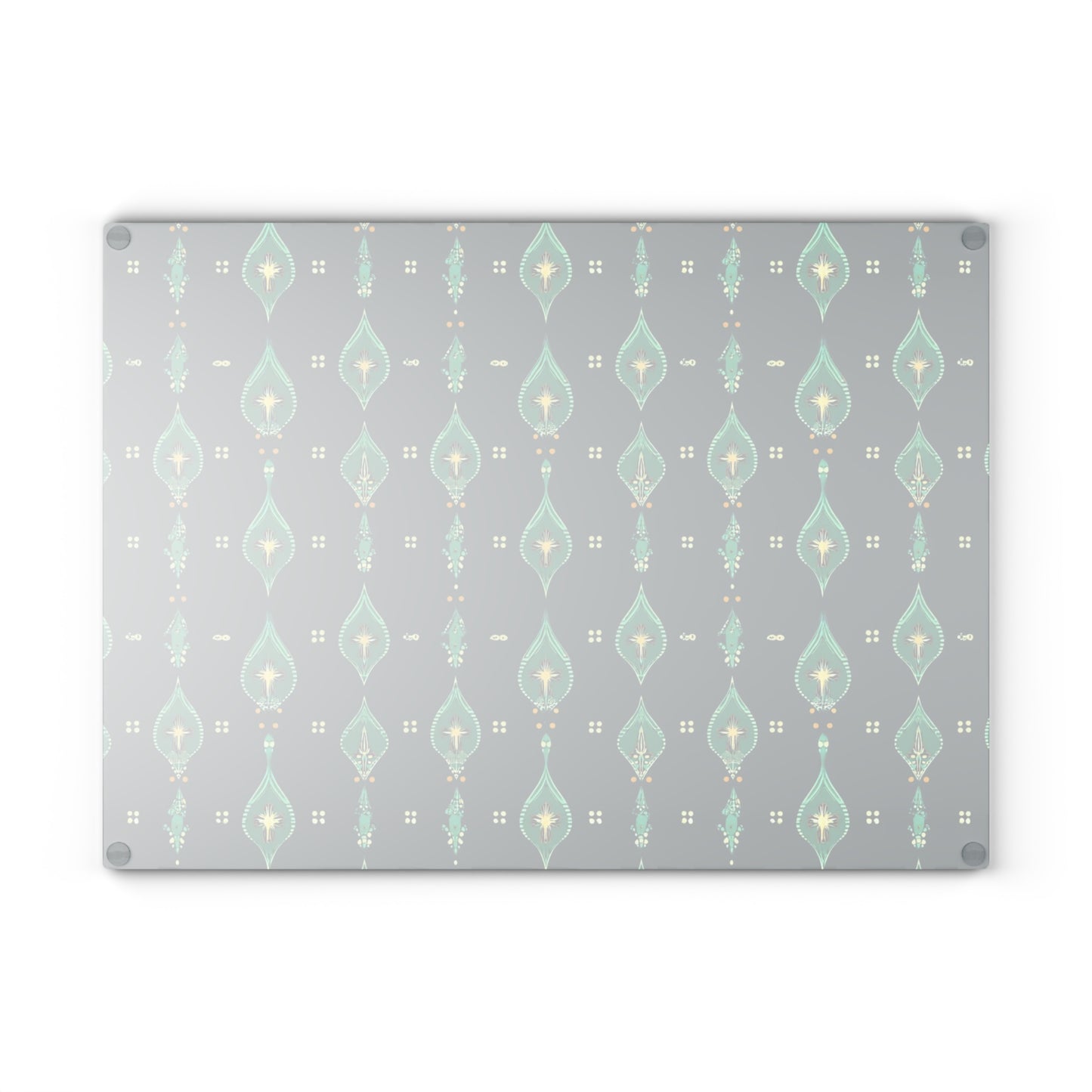 Teal Retro Geometric Glass Cutting Board
