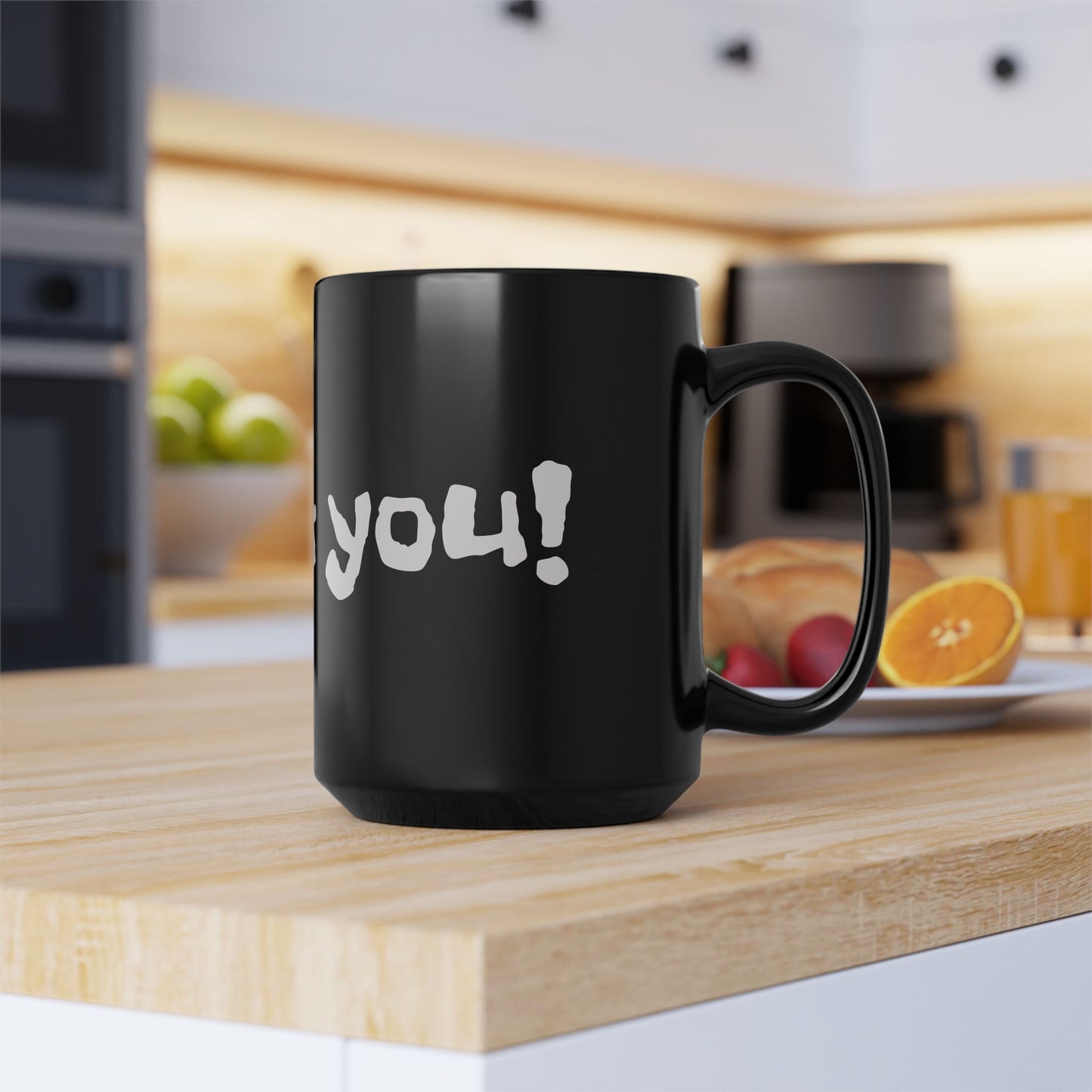 Thank You Black 15oz Mug — Bold Handwritten Gratitude Coffee Cup