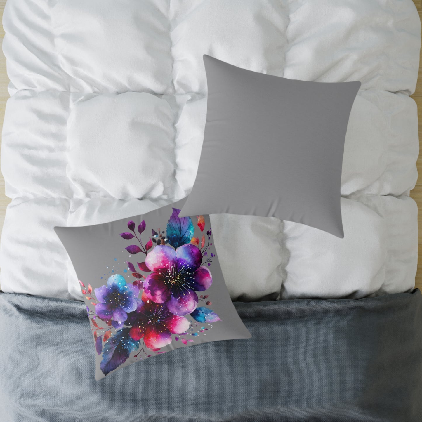 Floral Galaxy Pillow — Vibrant Watercolor Flower Square Pillow