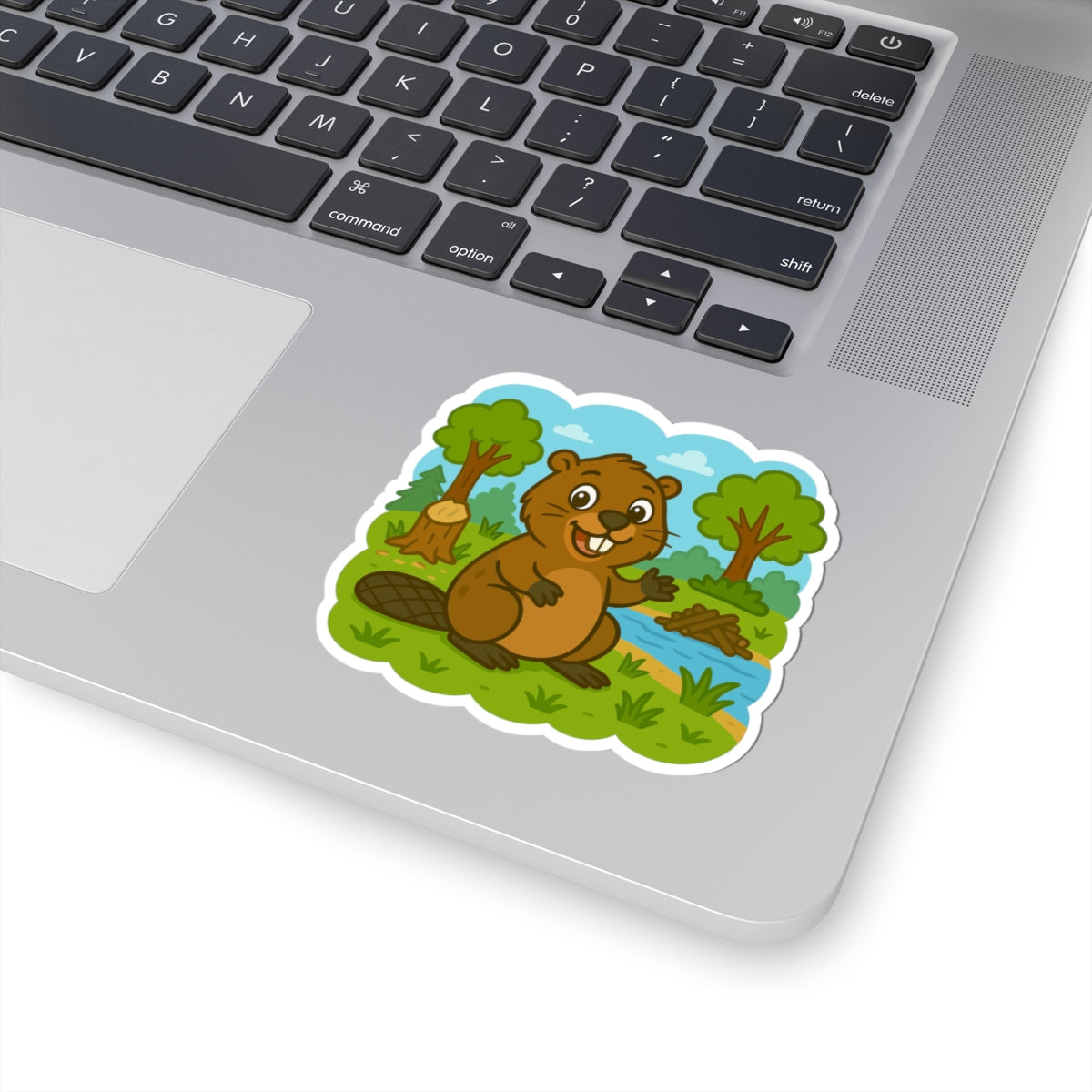 Beaver Pond Kiss-Cut Sticker – Cute Woodland Animal Laptop Decal