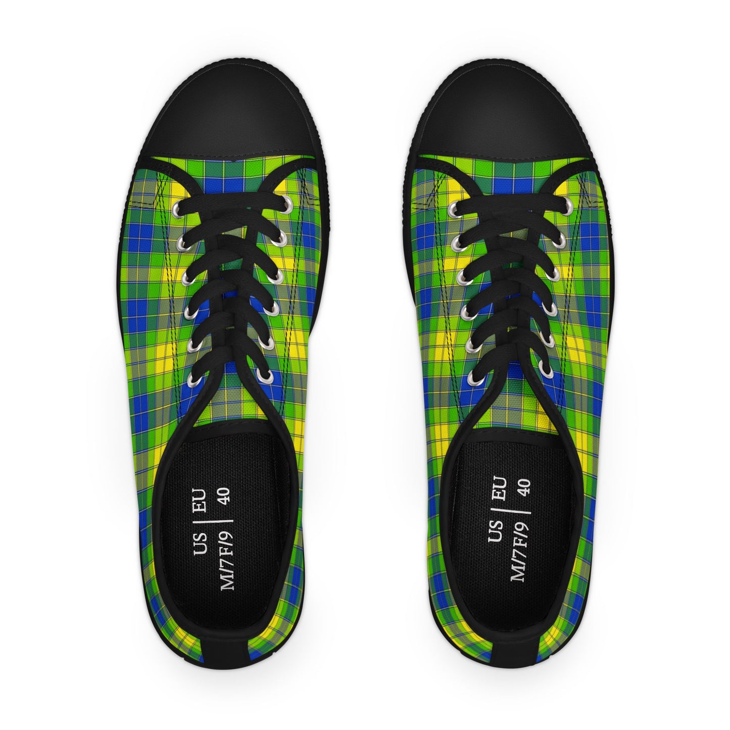 Plaid Green Blue Low Top Sneakers — Casual Canvas Shoes