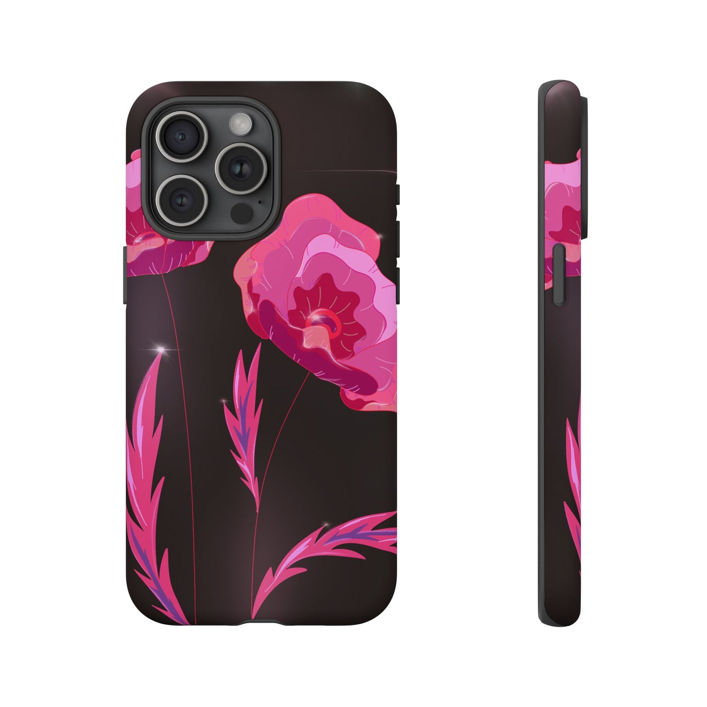 Floral iPhone Case | Tough Cases with Pink Poppy Design, Elegant Flower Phone Cover, Gift for Her, Spring Accessories, Chic Tech