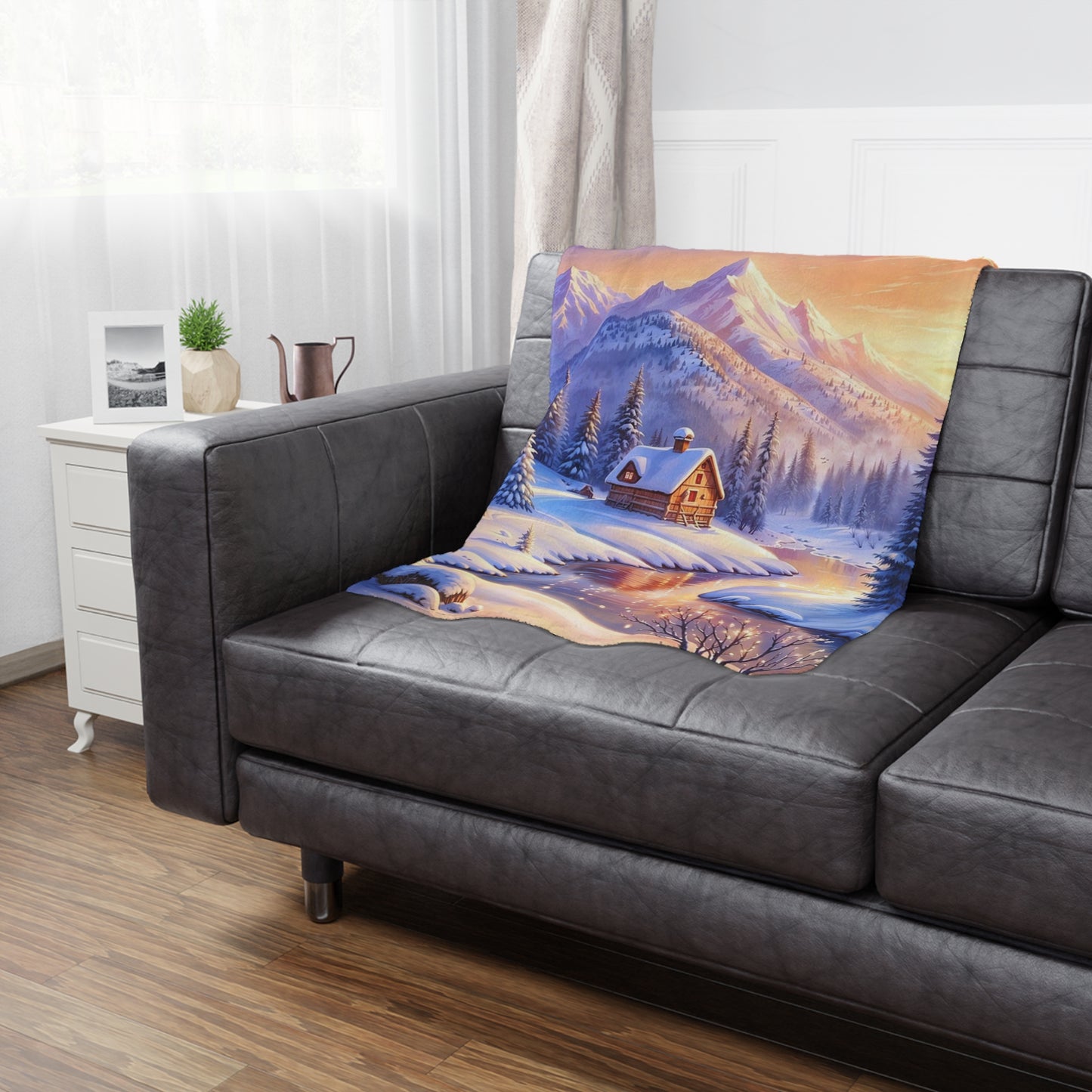 Winter Cabin Minky Blanket – Cozy Snowy Mountain Throw for Home & Holiday Décor