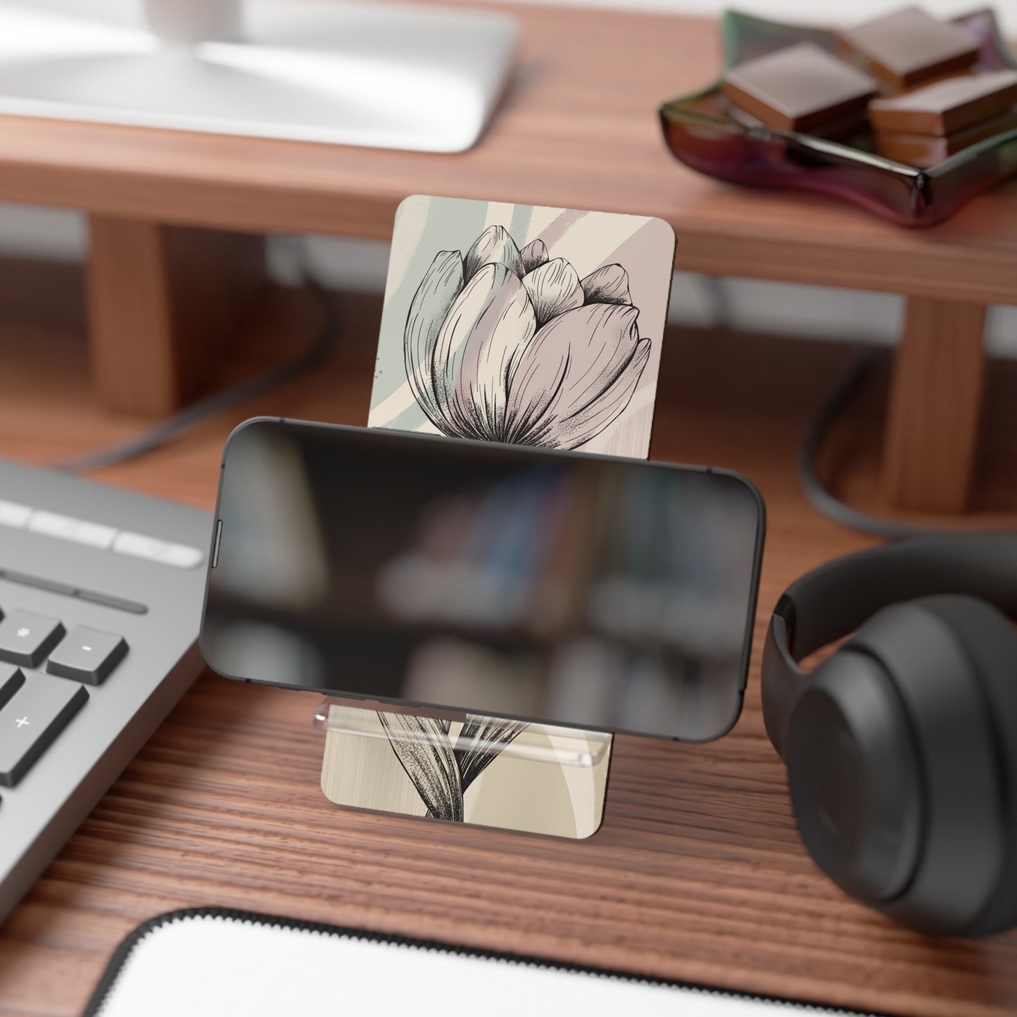 Elegant Floral Smartphone Stand, Desk Decor, Gift for Her, Office Accessory, Mother's Day Present, Phone Holder