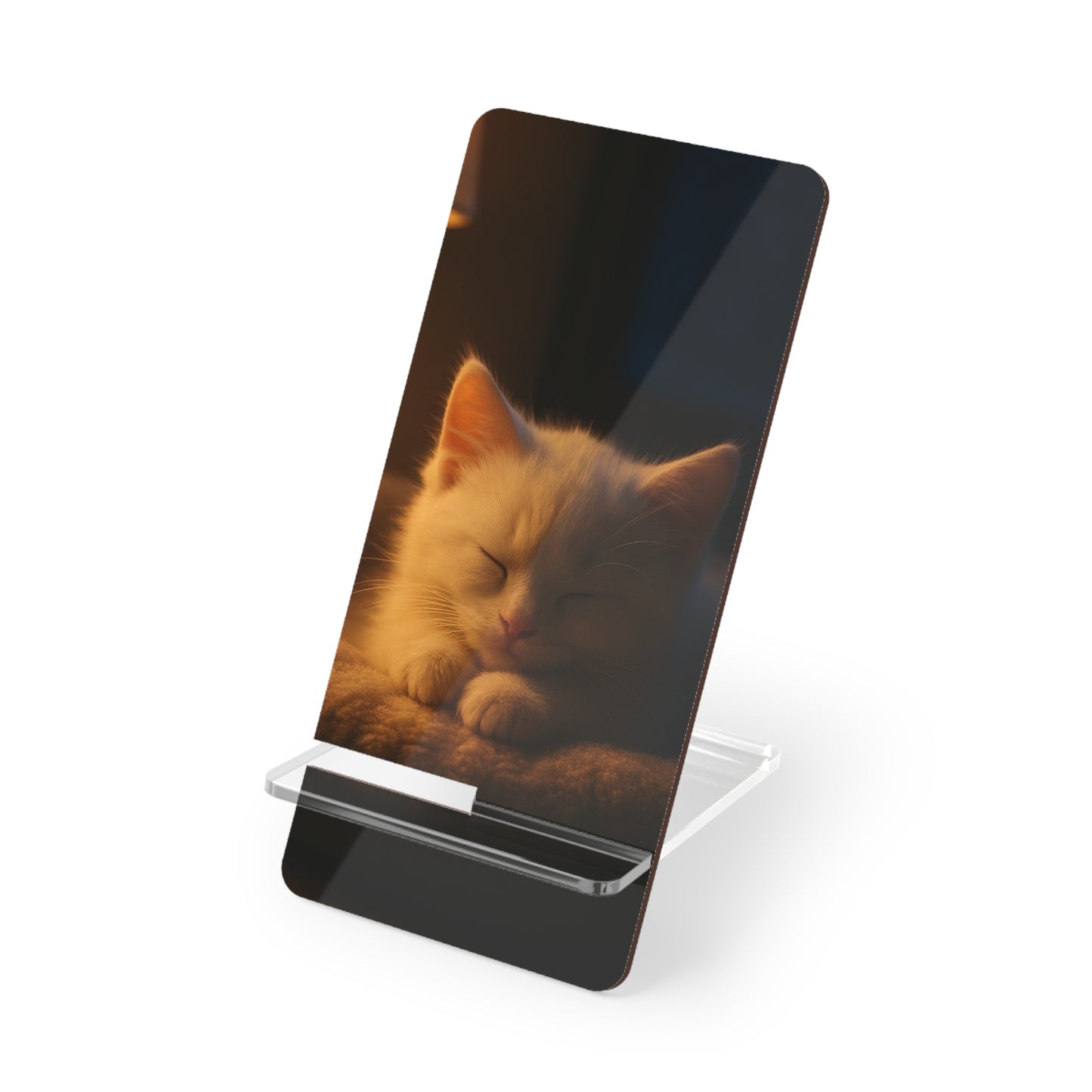 Cute Sleeping Cat Phone Stand — Acrylic Mobile Display Stand for Smartphones
