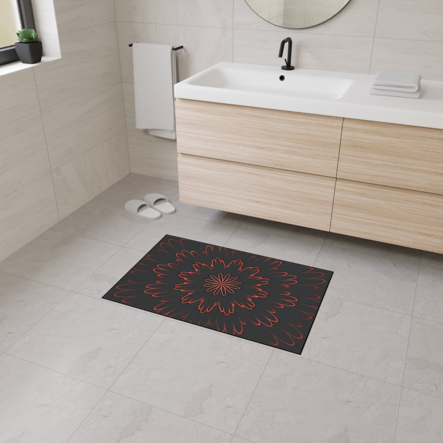 Floor Mat — Red Floral Mandala Heavy-Duty Entrance Rug
