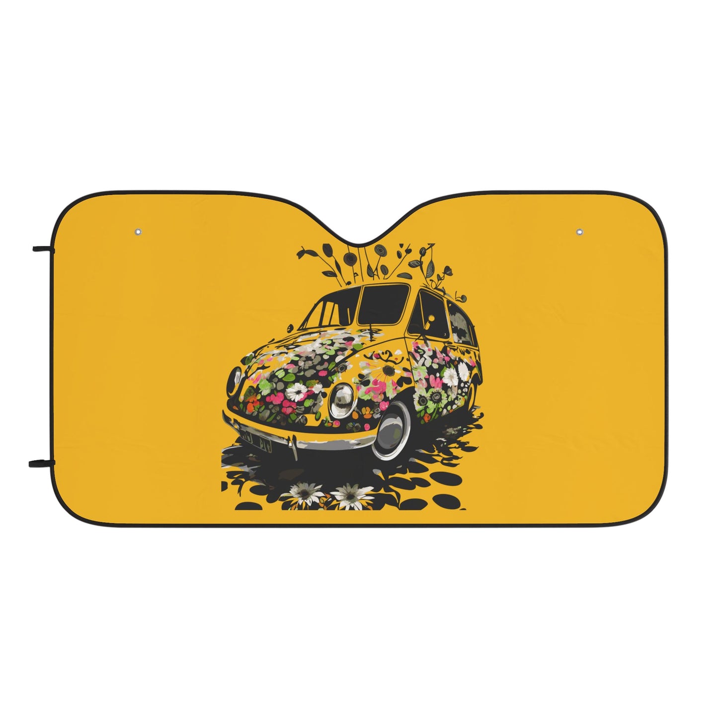 Retro Floral Beetle Car Sun Shade — Yellow Windshield Sunshade