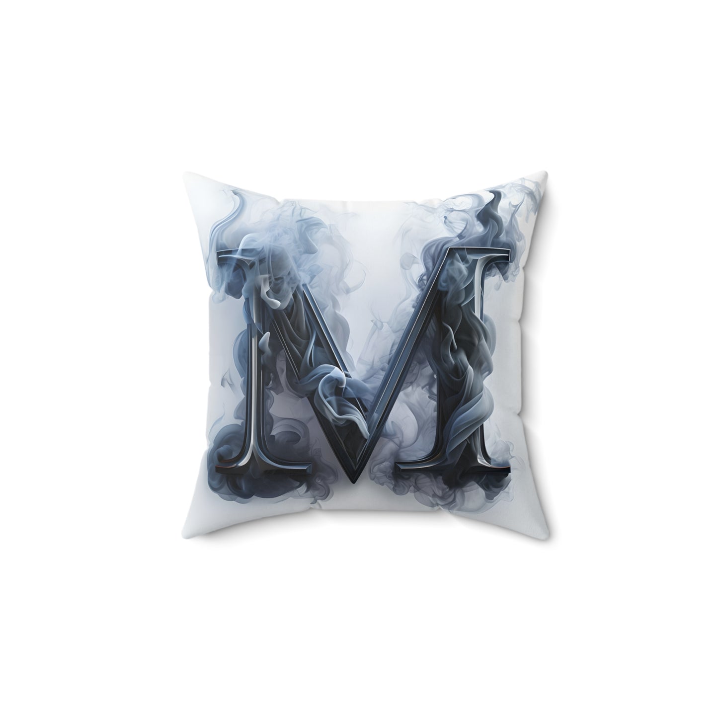 Smoky Letter M Decorative Pillow — Monogram Initial Accent Cushion