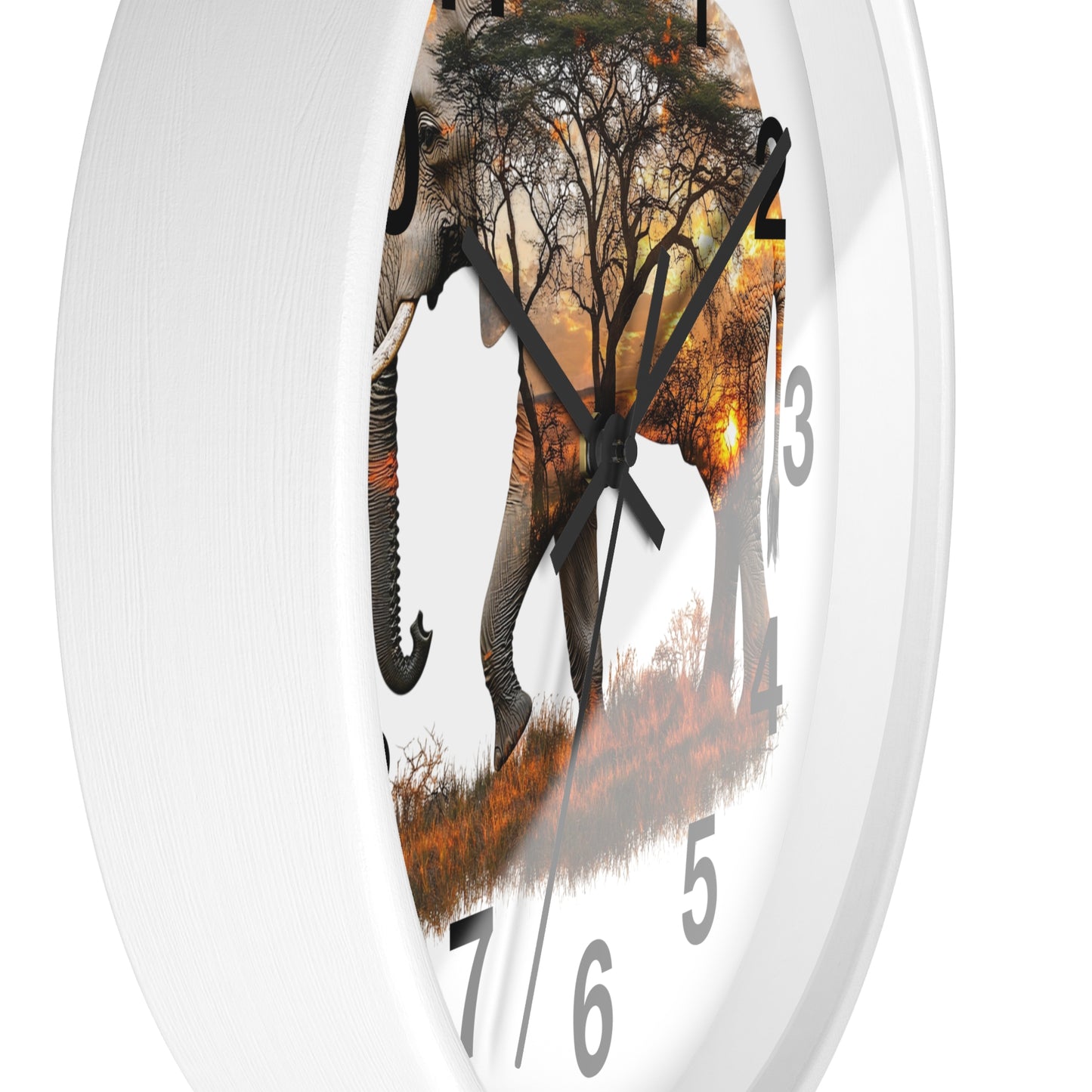 Elephant Sunset Wall Clock