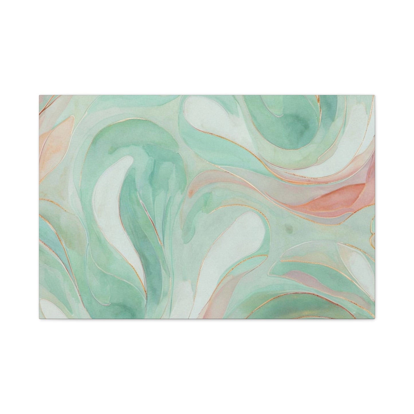 Abstract Green Marble Canvas Print — Teal & Coral Swirl Wall Art