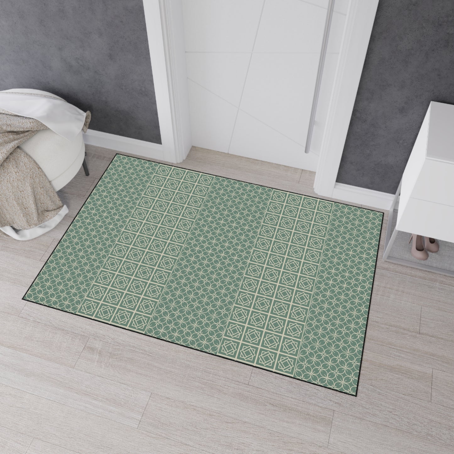 Green Geometric Heavy Duty Floor Mat — Durable Non-Slip Entry Rug