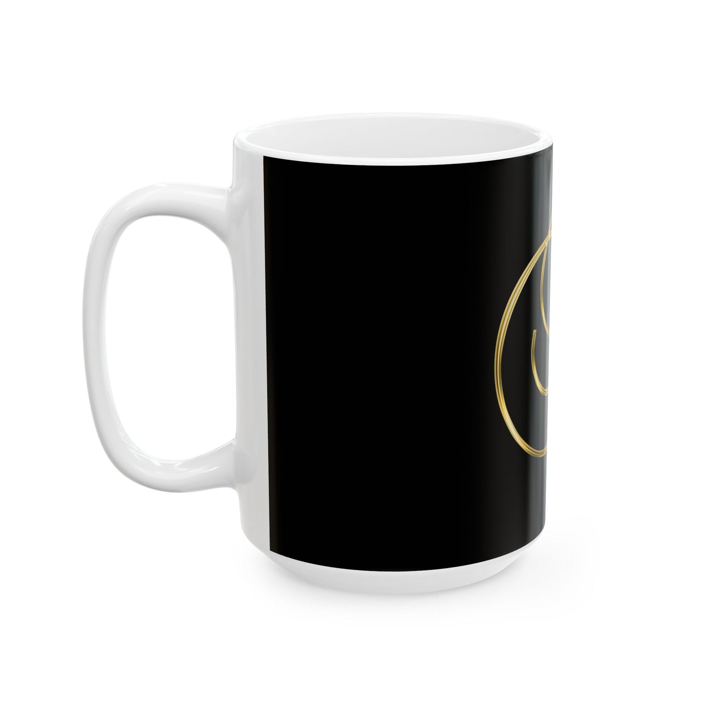 Gold Script Letter D Mug - Elegant Monogram Ceramic Coffee Cup (11oz, 15oz)