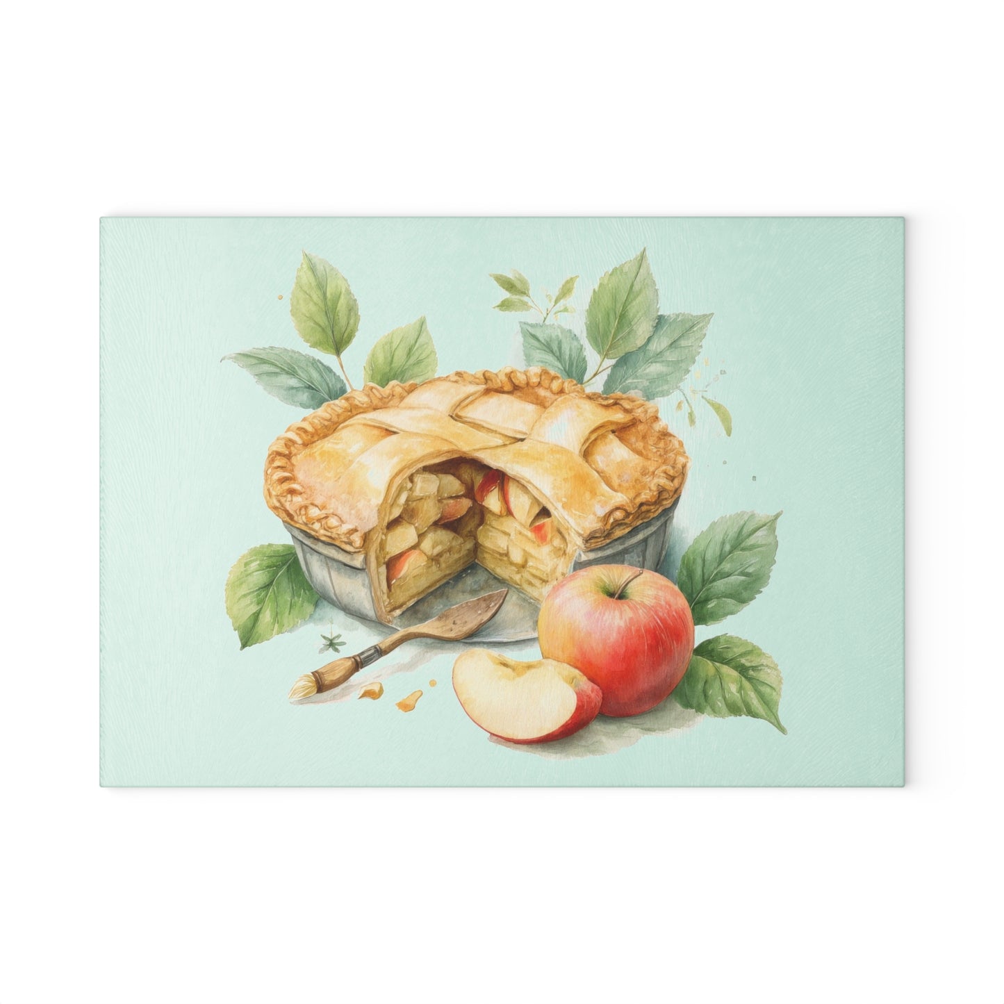 Artisan Glass Cutting Board with Apple Pie Design, Kitchen Decor, Gift for Bakers, Home Cooking, Foodie Gift