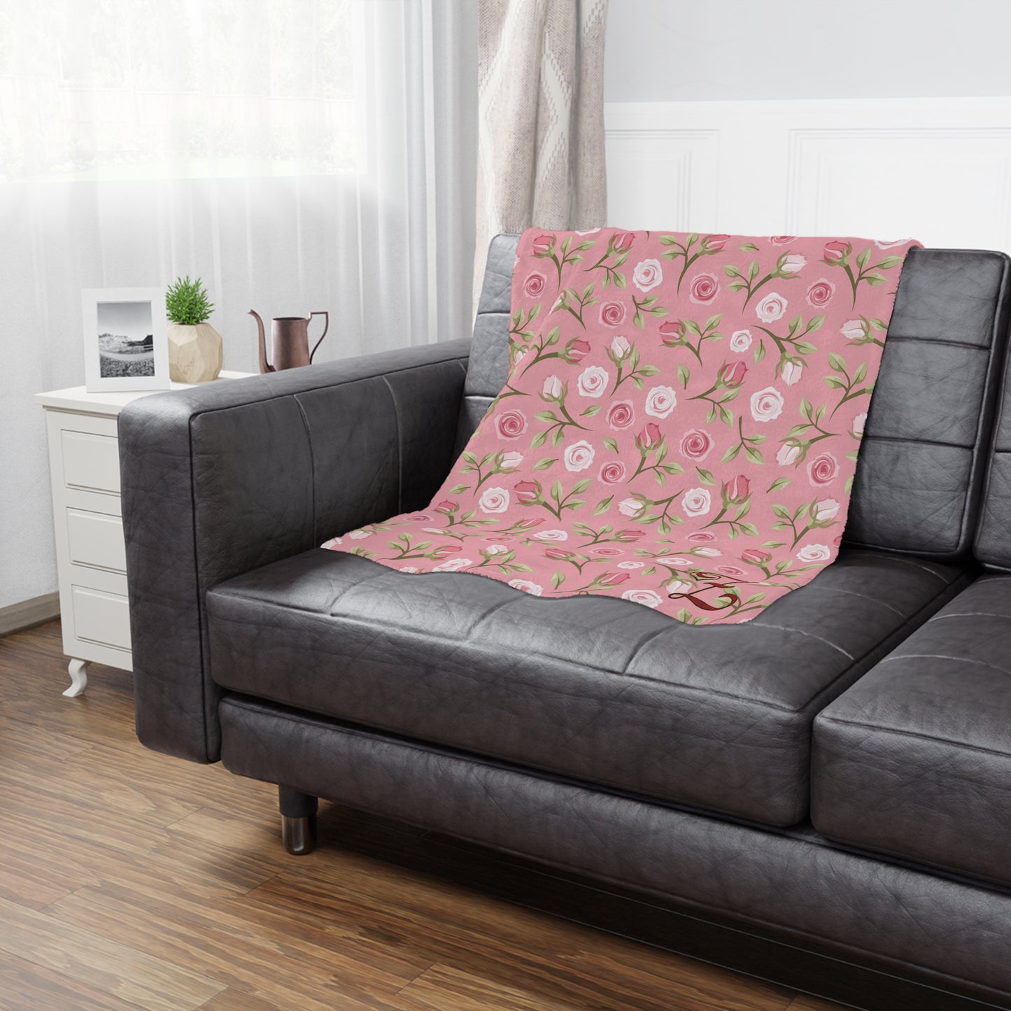 Pink Rose Floral Minky Blanket — Soft Monogrammed "Z" Throw for Nursery, Baby Shower & Gift