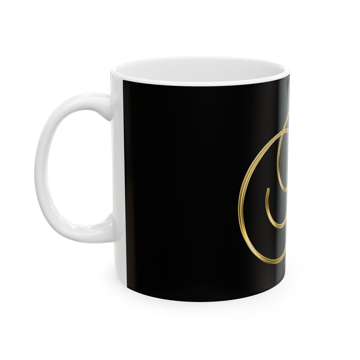 Gold Script Letter F Ceramic Mug — Elegant Monogram Coffee Cup (11oz, 15oz)