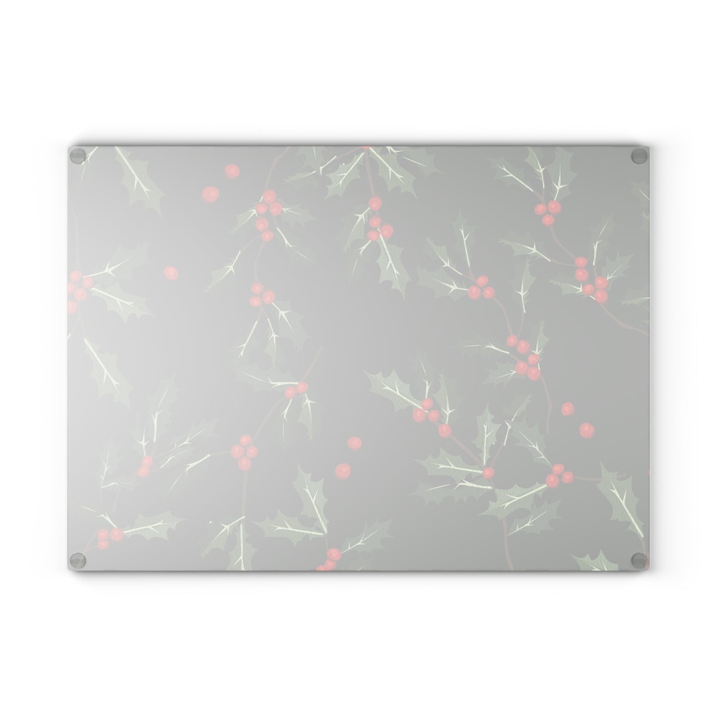 Holly Berry Glass Cutting Board - Festive Christmas Kitchen Decor