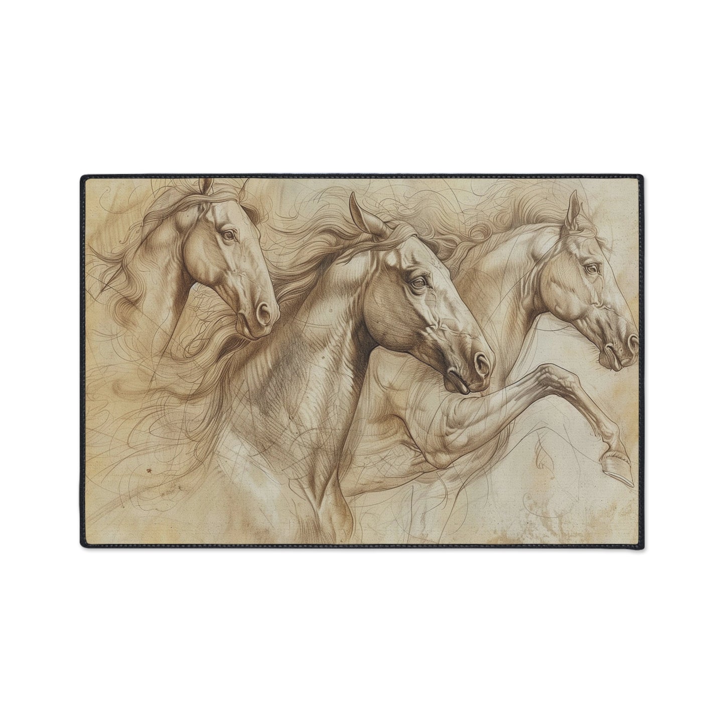 Galloping Horses Heavy Duty Floor Mat — Rustic Equestrian Rug for Entryway, Stable, Garage