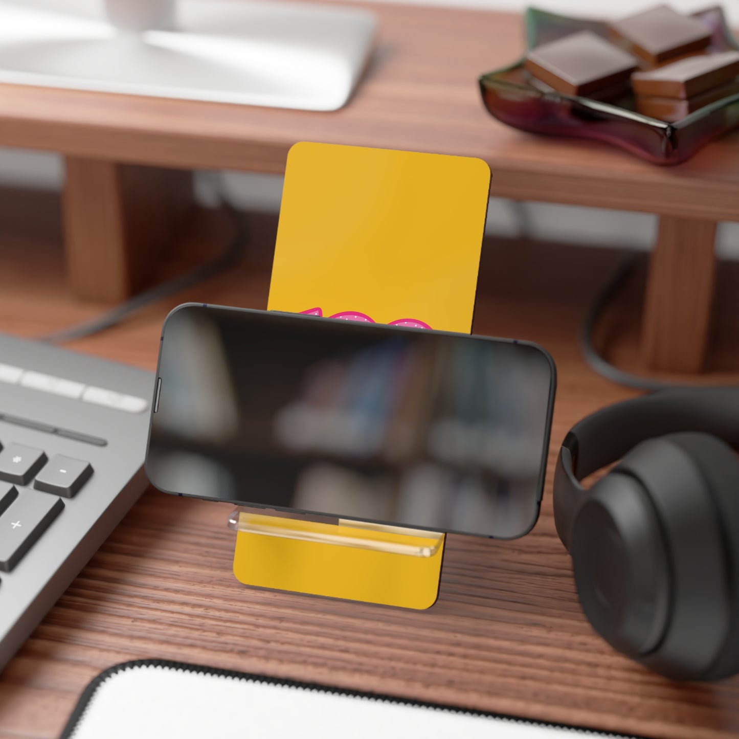 Personalized Smartphone Display Stand, Cute Mobile Holder, Desk Accessory, Yellow Phone Stand, Custom Phone Holder for Gifts