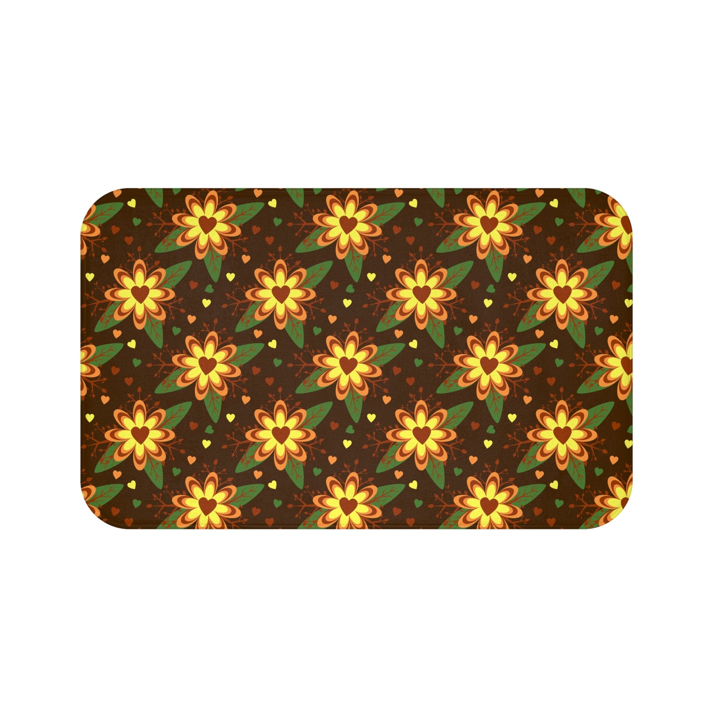 Floral Hearts Bath Mat, Boho Bathroom Decor, Cozy Bath Rug, Flower Pattern Mat, Gift for Home