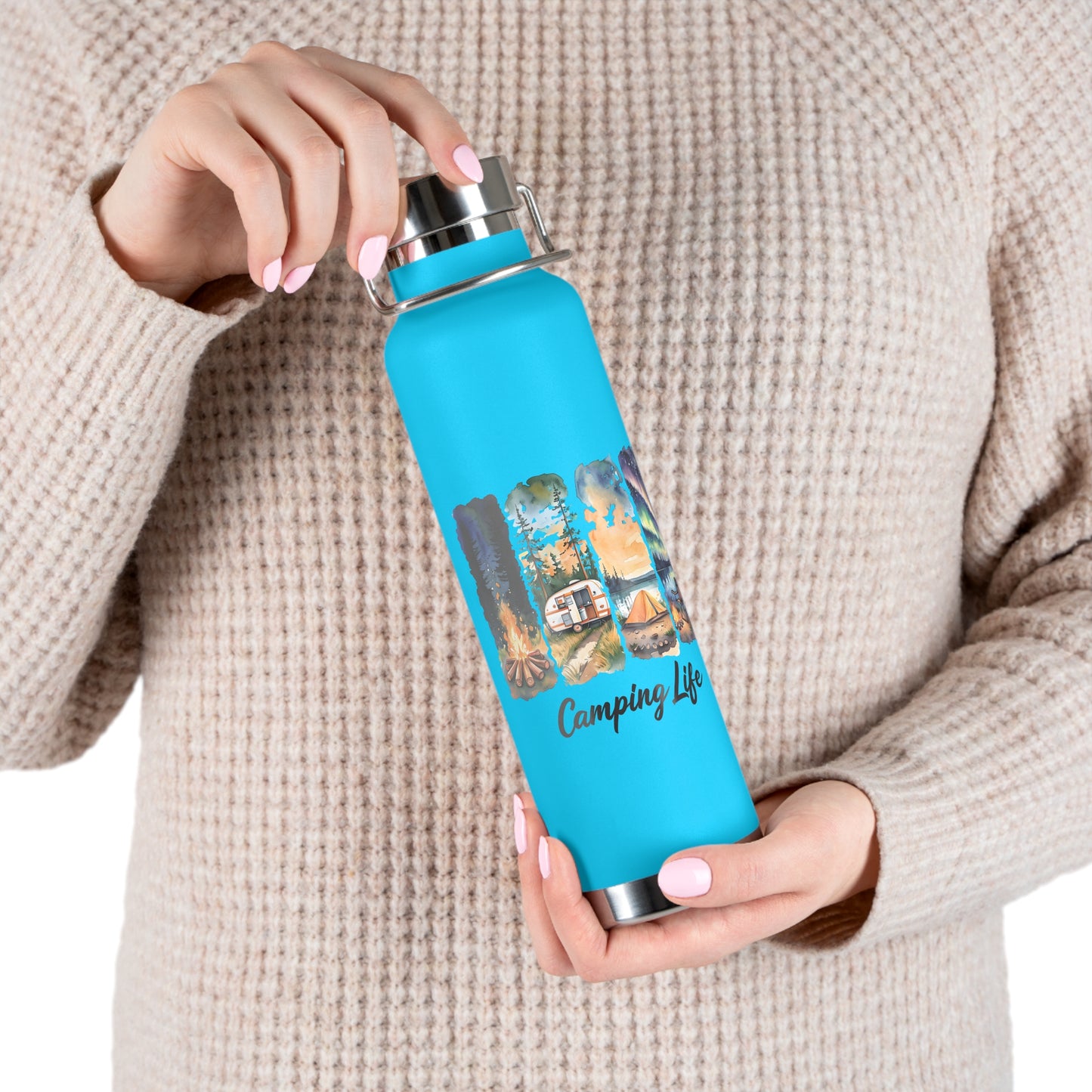 Insulated Camping Water Bottle 22oz — 'Camping Life' Outdoor Vacuum Flask