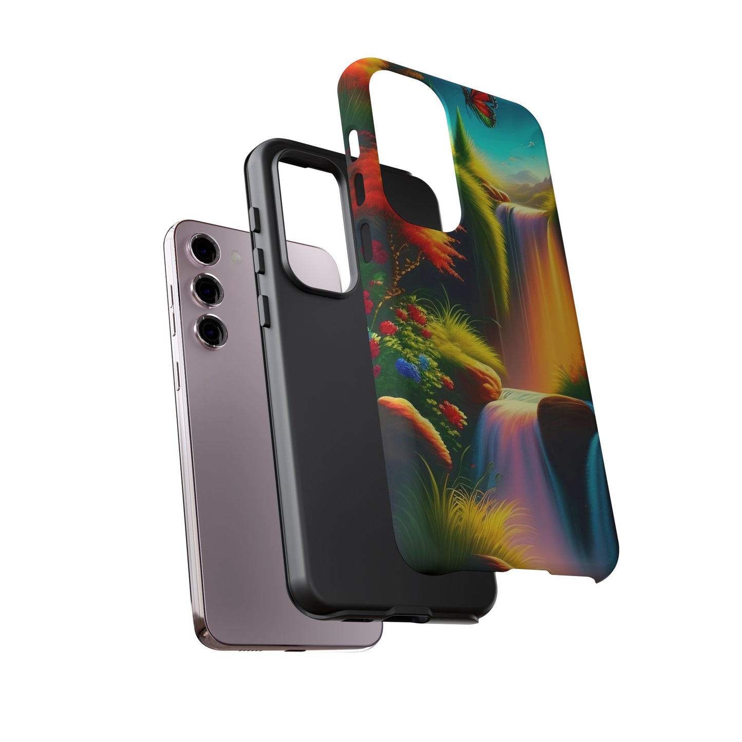 Phone Case - Vibrant Waterfall Landscape with Butterfly | Colorful Nature Protective Case