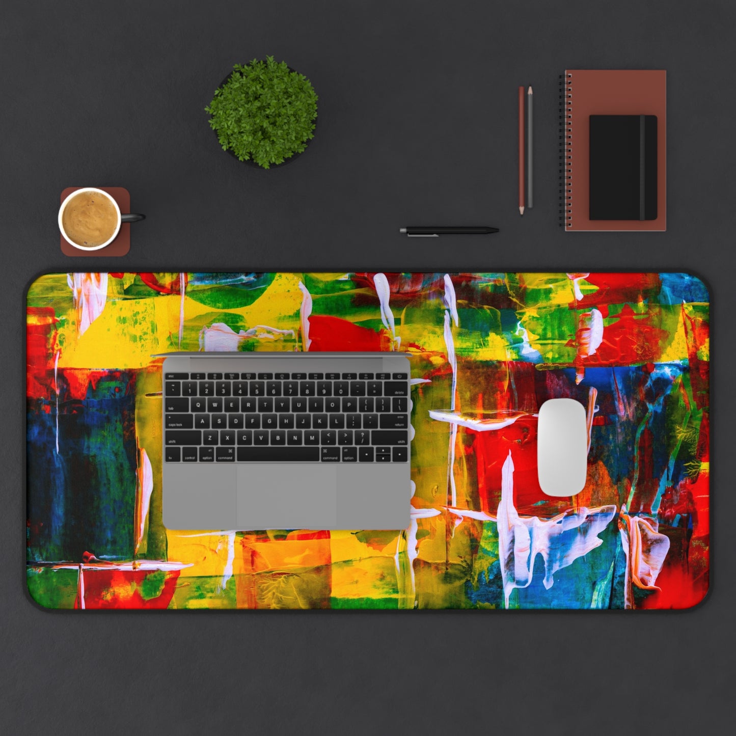 Abstract Color Splash Desk Mat — Vibrant Modern Office Mousepad