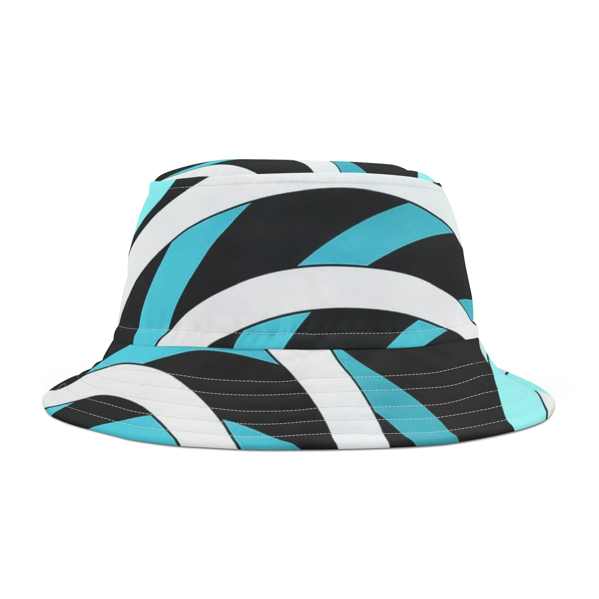 Turquoise Wave Bucket Hat — Retro Swirl Pattern Sun Hat
