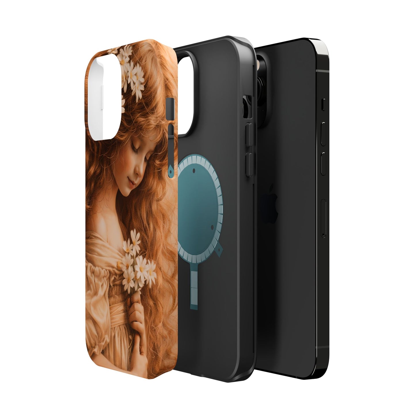 Vintage Floral Girl Magnetic Impact Phone Case — Protective iPhone Cover with Sepia Art