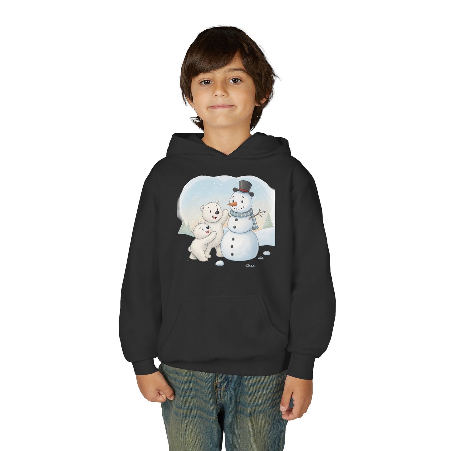 Kids Snowman Hoodie — Cute Polar Bear & Snowman Holiday Sweatshirt