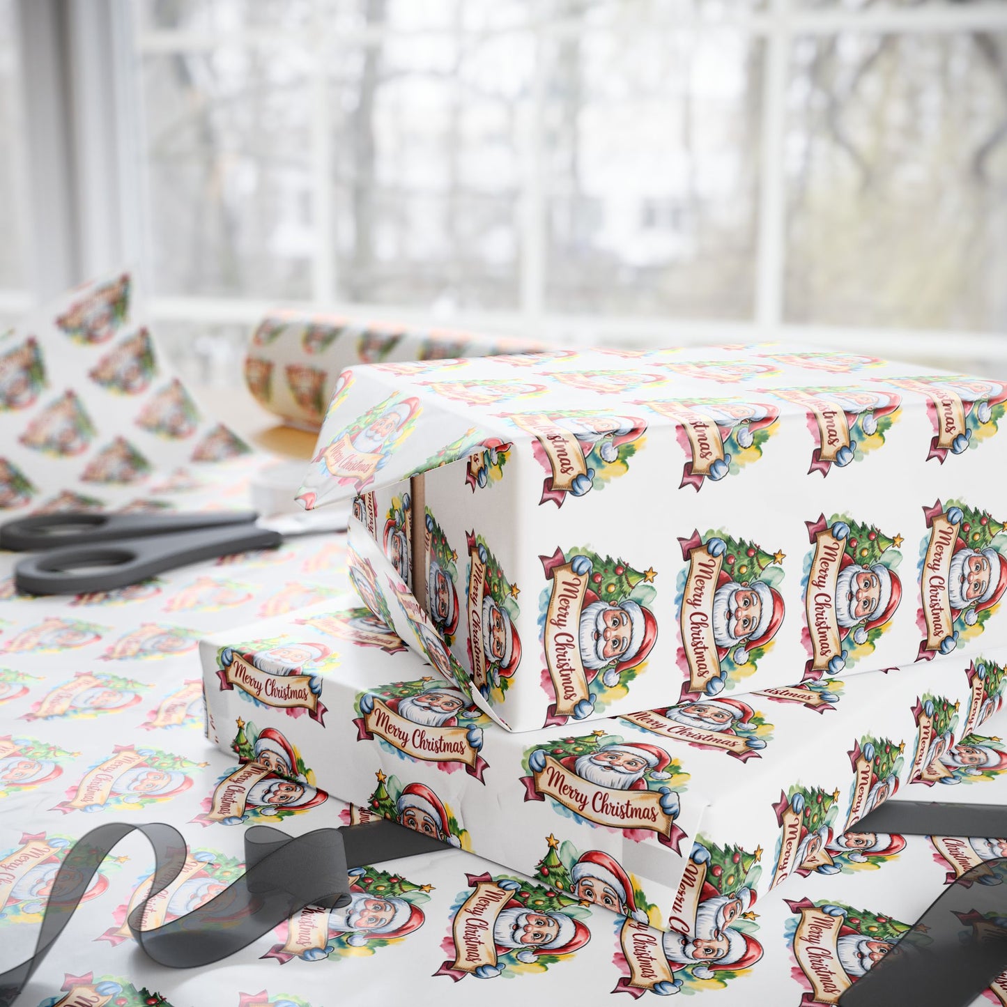 Holiday Santa Emblem Wrapping Paper Roll