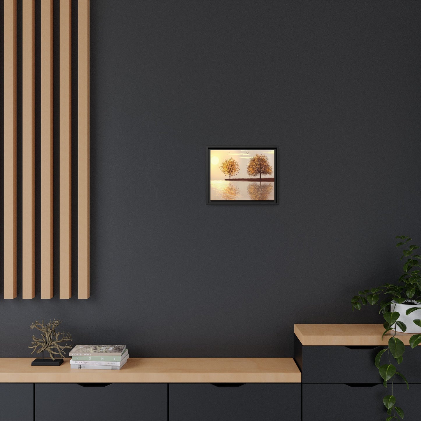 Framed Matte Canvas Wall Art — Golden Autumn Trees Reflection